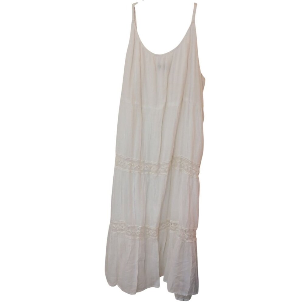 Mile Gabrielle 3X Boho White Maxi Dress Gauze W/Lace Accents Adj Straps #I-9